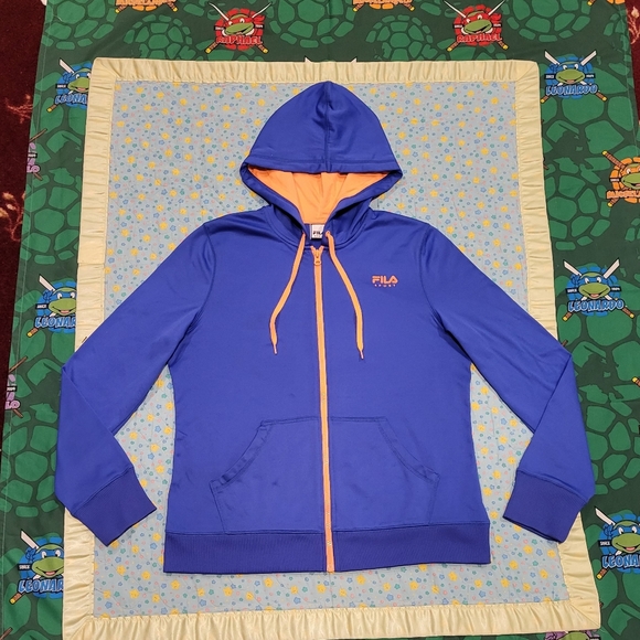 🔥 FILA 💎 Full Zip Jacket Hoodie Sweatshirt ✨️ Blue Orange Womens Large 🔥🔥🔥 - Picture 1 of 9